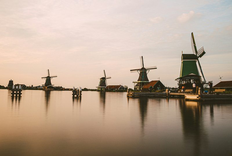 Netherlands windmills along the water