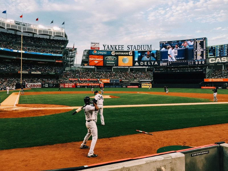 Players warming up at Yankees Stadium