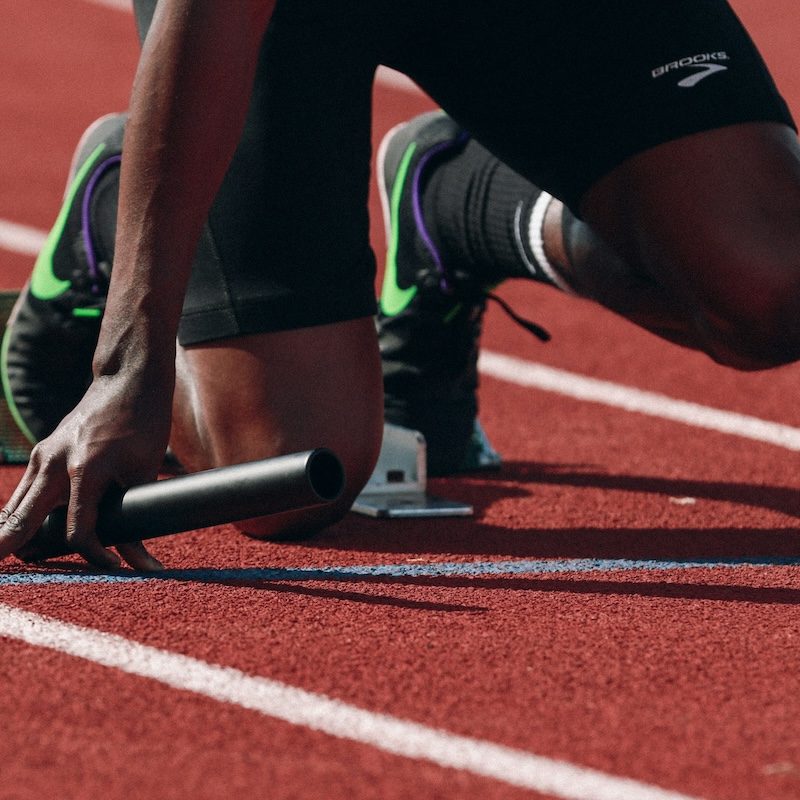 Man ready to start running track