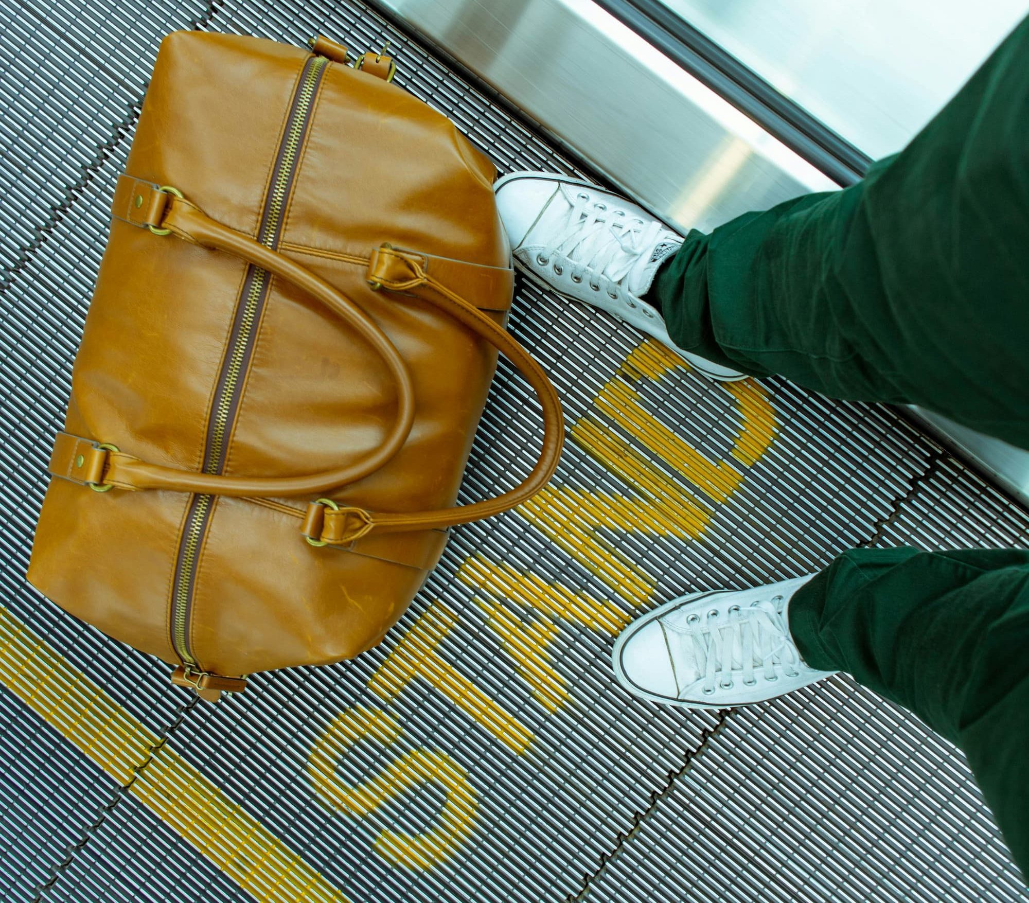 view of brown duffel bag from top