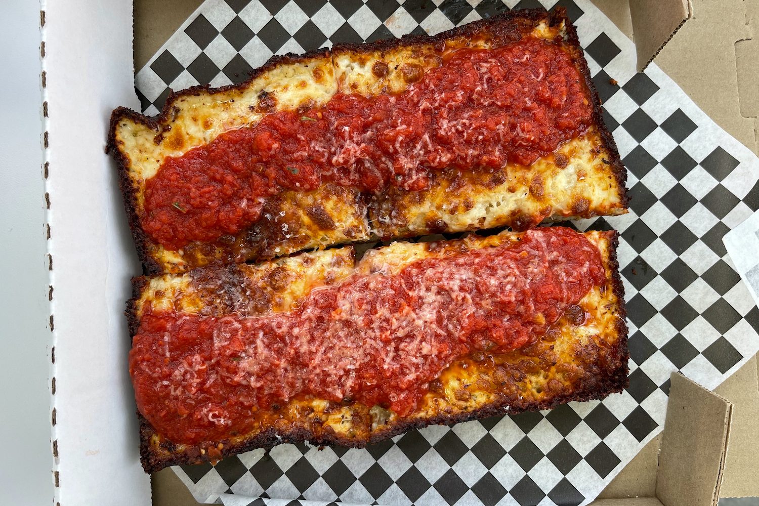 Detroit style pizza.
