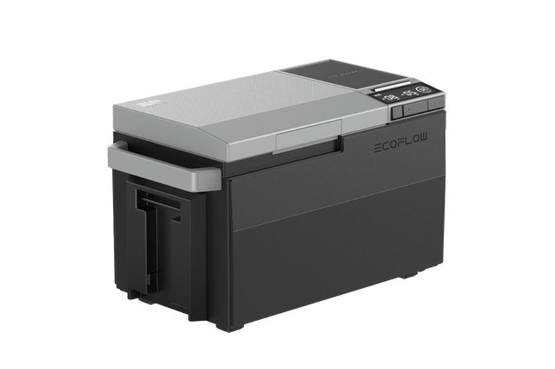 EcoFlow Glacier Portable Refrigerator isolated on a white studio background.