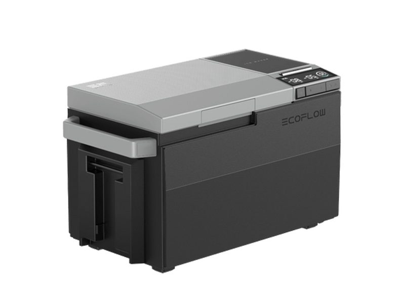 EcoFlow Glacier Portable Refrigerator isolated on a white studio background.