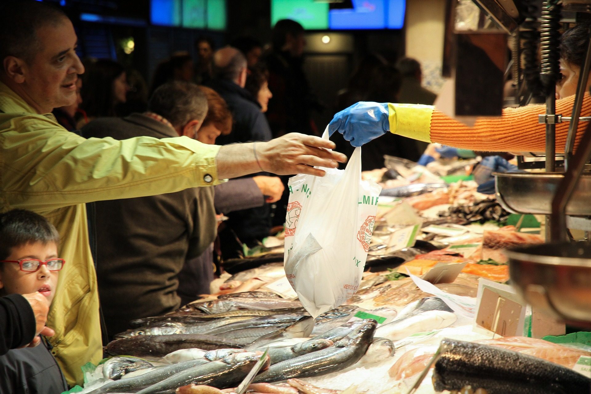 People shopping at fish market