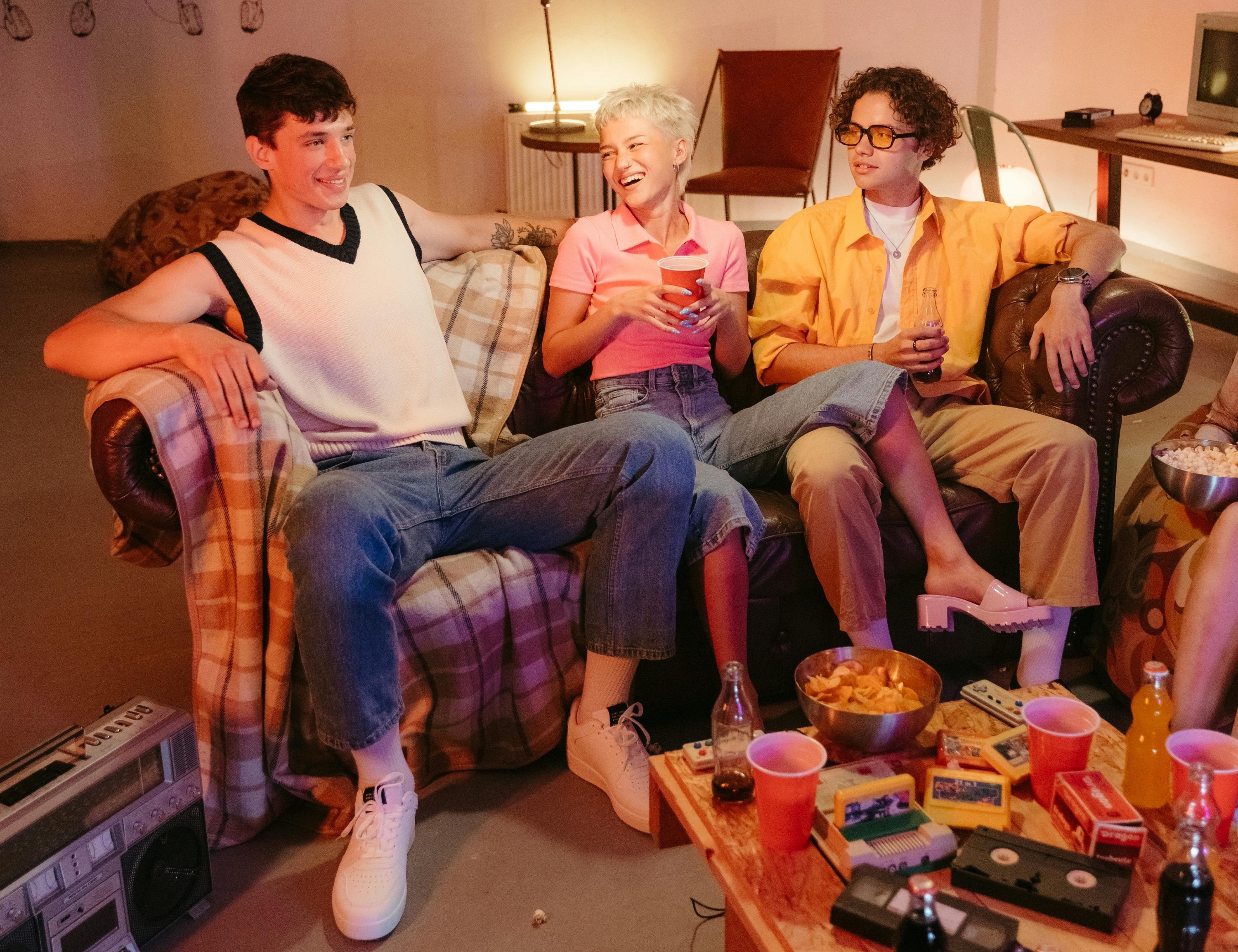 group on the couch in the 80s