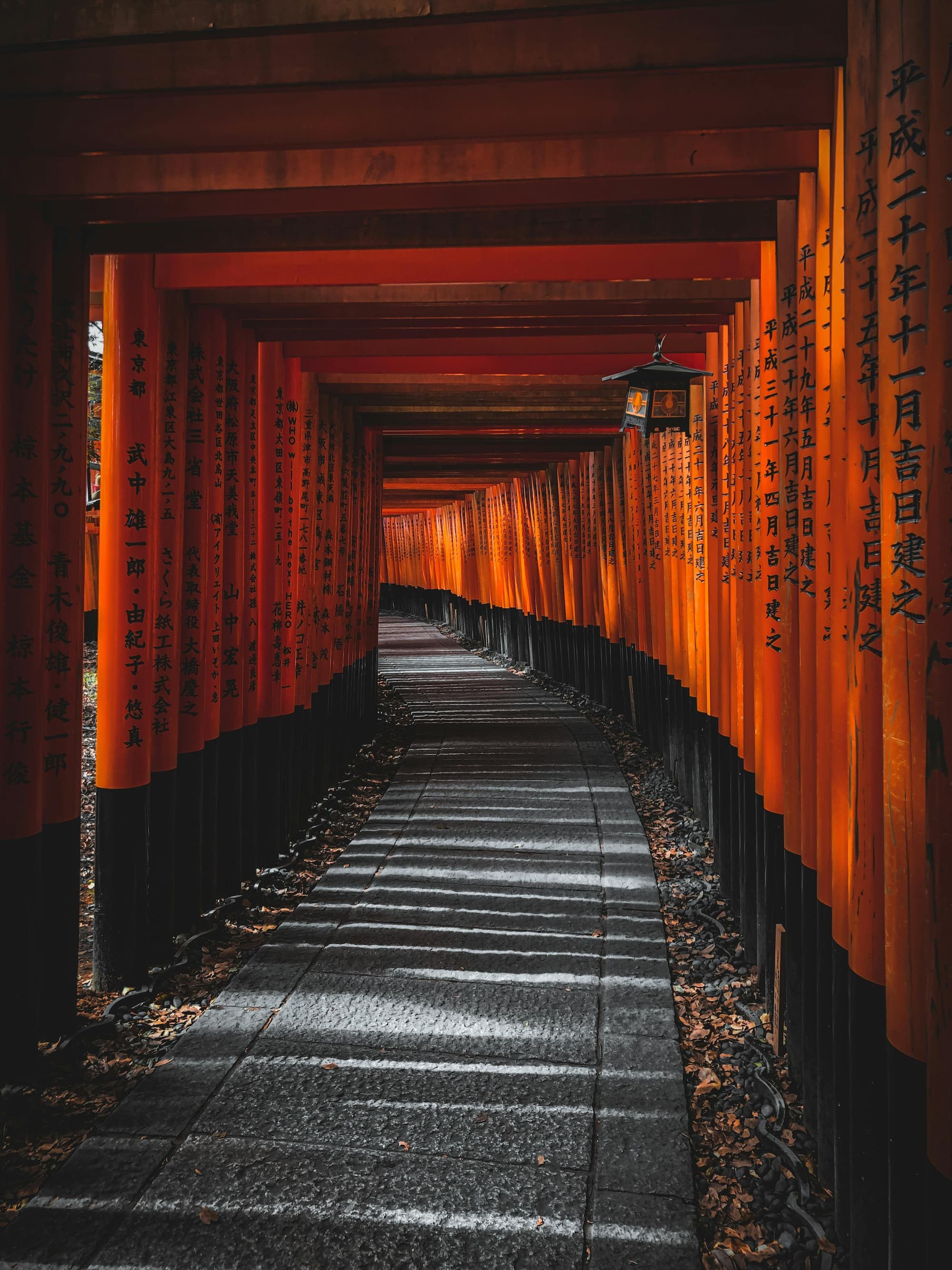 pathway with red walls