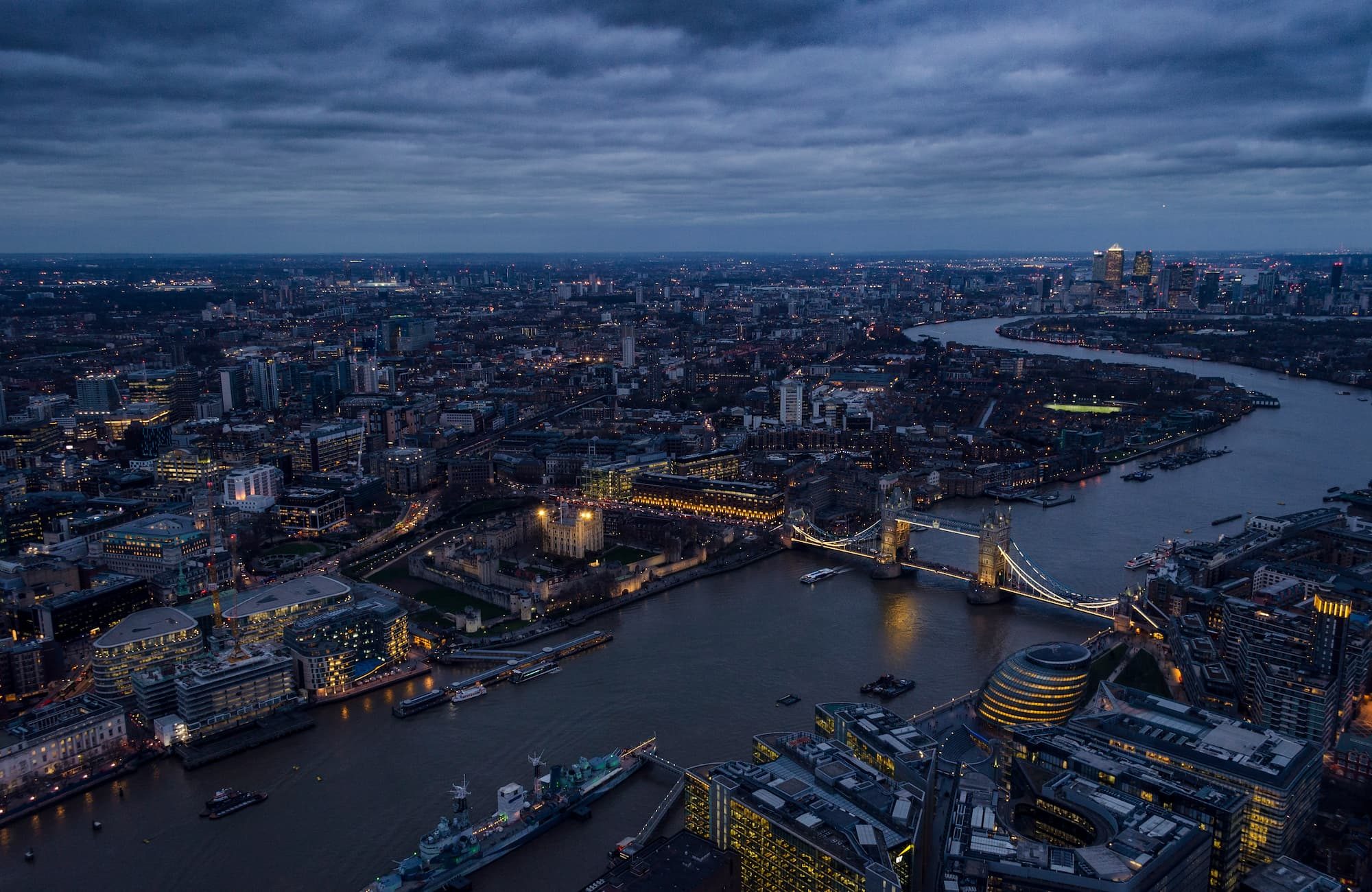 aerial photography of london during night