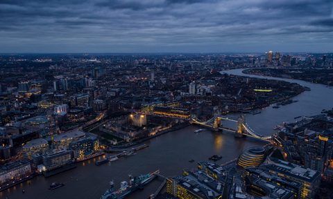 aerial photography of london during night