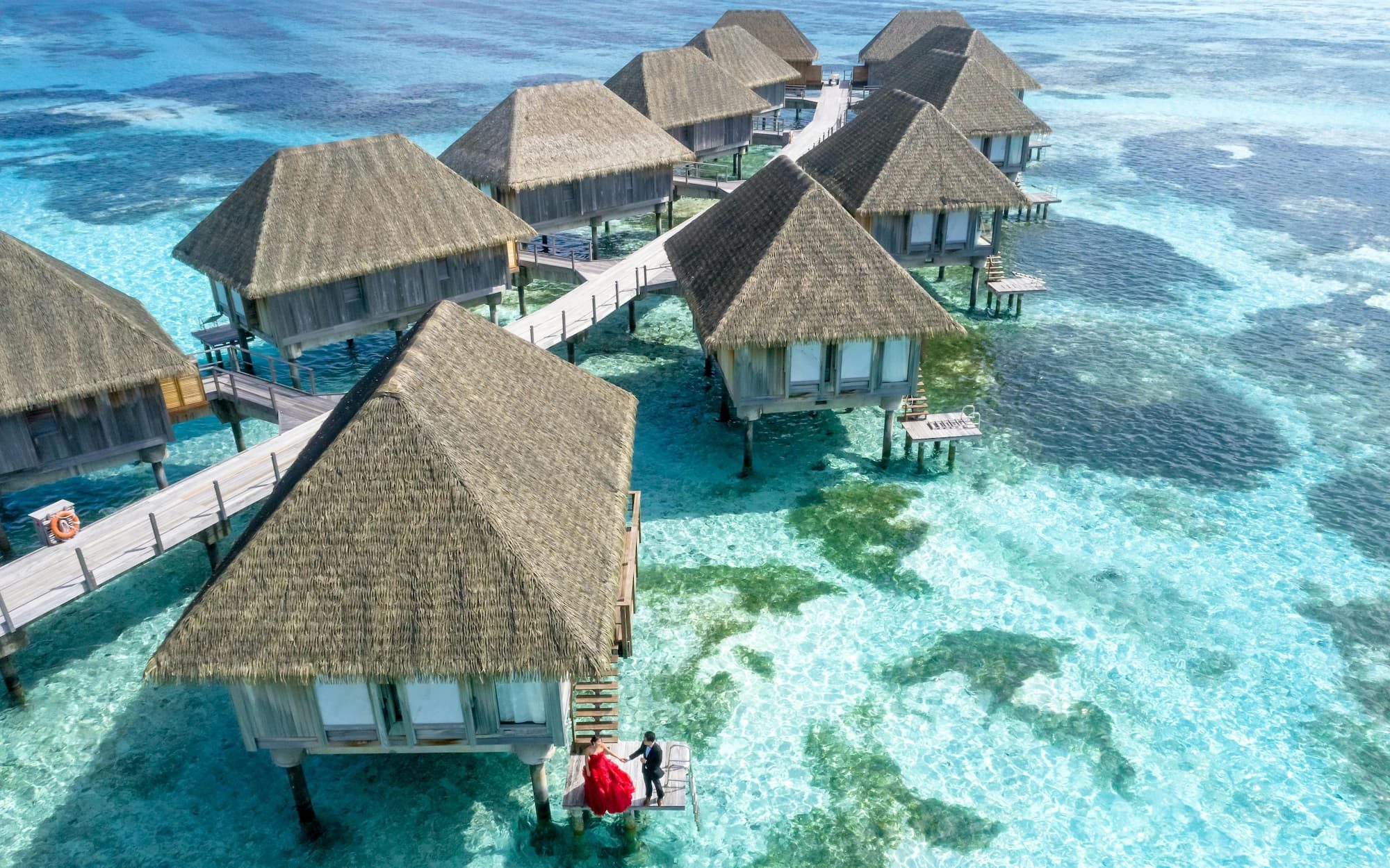 aerial photography of bungalows in water
