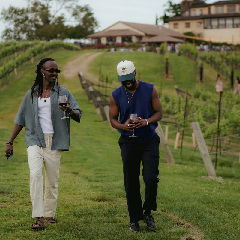Men walking in a winery