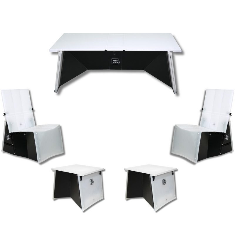 Oru Full Camp (Black Edition) folding outdoor living room set.