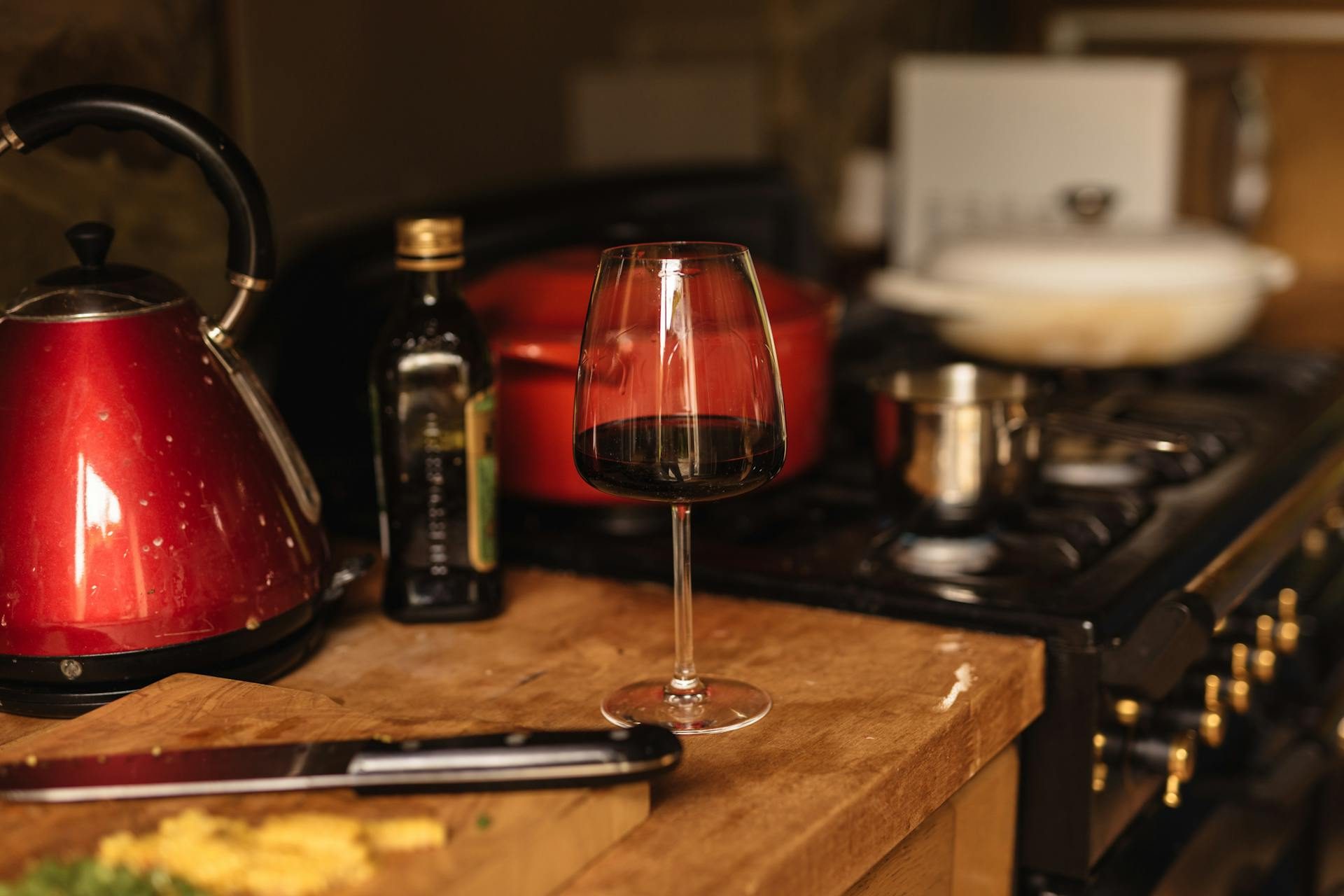 Wine glass on cutting board