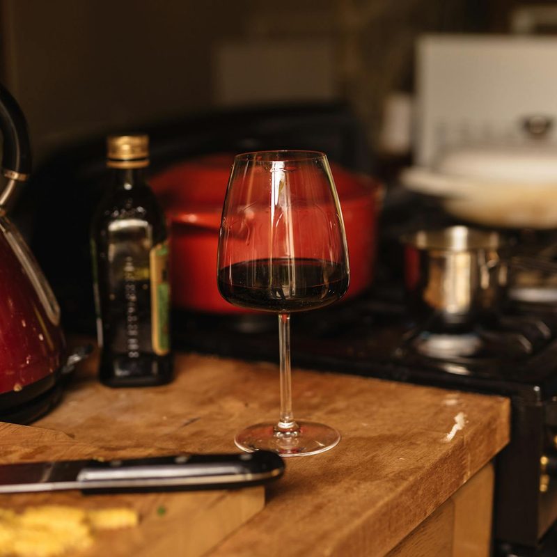 Wine glass on cutting board