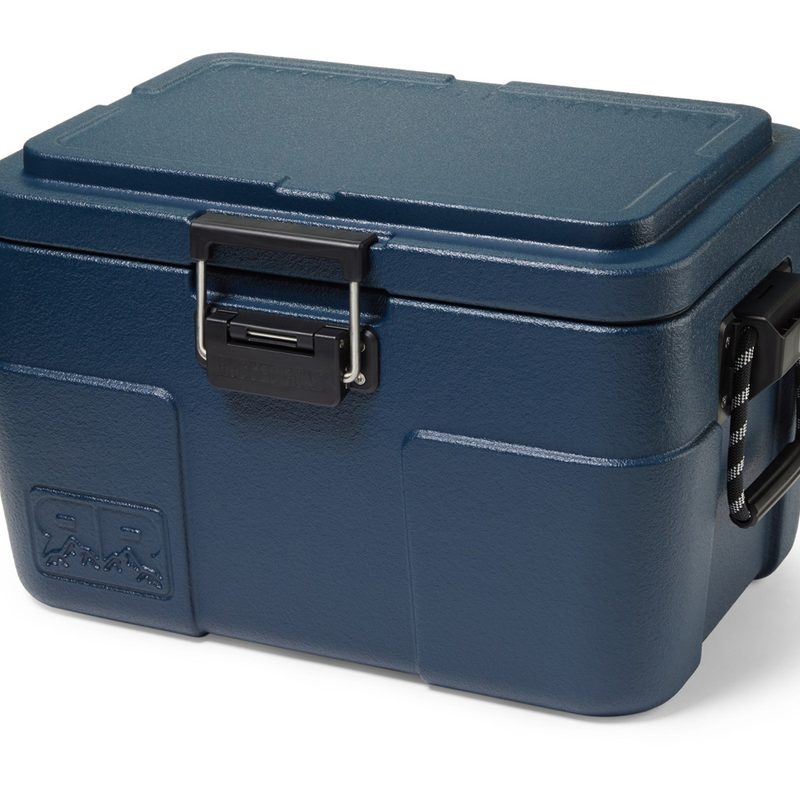 Rugged Road 65 V2 cooler (in Blue Steel) isolated on a plain white background.