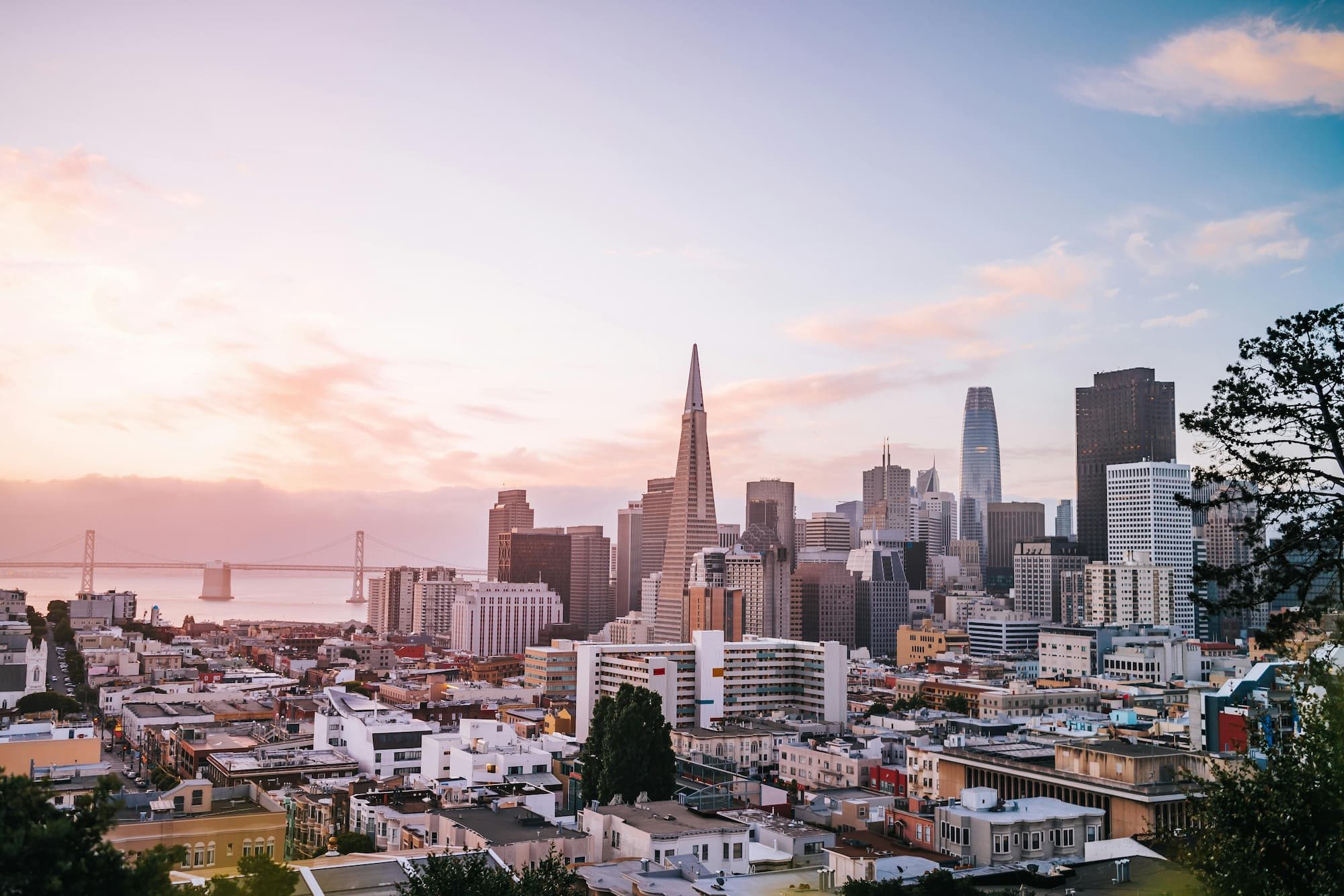 san francisco city skyline during golden hour