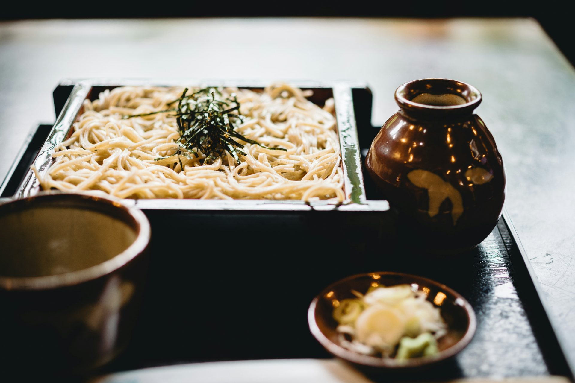 cold soba on plate