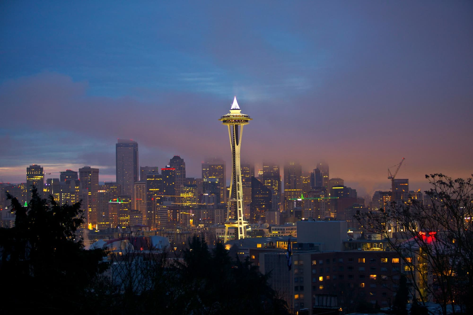 space needle in seattle washington at night