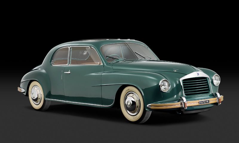 1947 Isota Fraschini 8C Monterosa Touring Car against a black background right front three-quarter view.