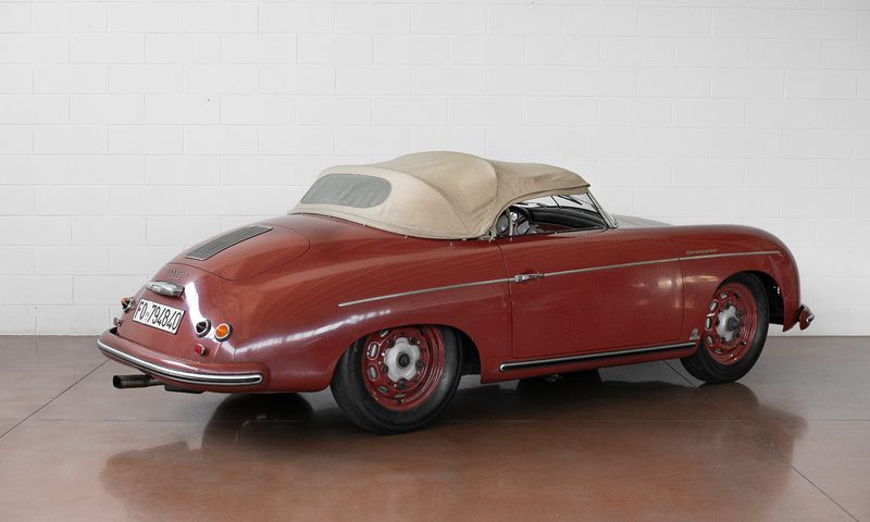 1955 Porsche Speedster on display, right rear three-quarter view.