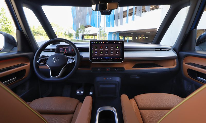 2025 VW ID-Buzz interior shot with Copper color theme seating and surfaces.