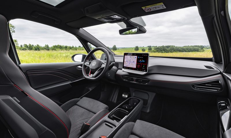 2025 VW ID.3 GTX Performance interior shot of front seats and dashboard.
