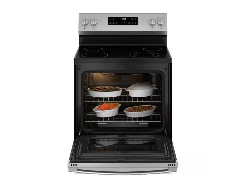 An example of the GE 30-inch 4 Burner Element Free Standing Electric Range's over area being stuffed with food.