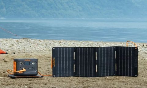 Jackery SolarSaga 40 mini solar panel with power station connected