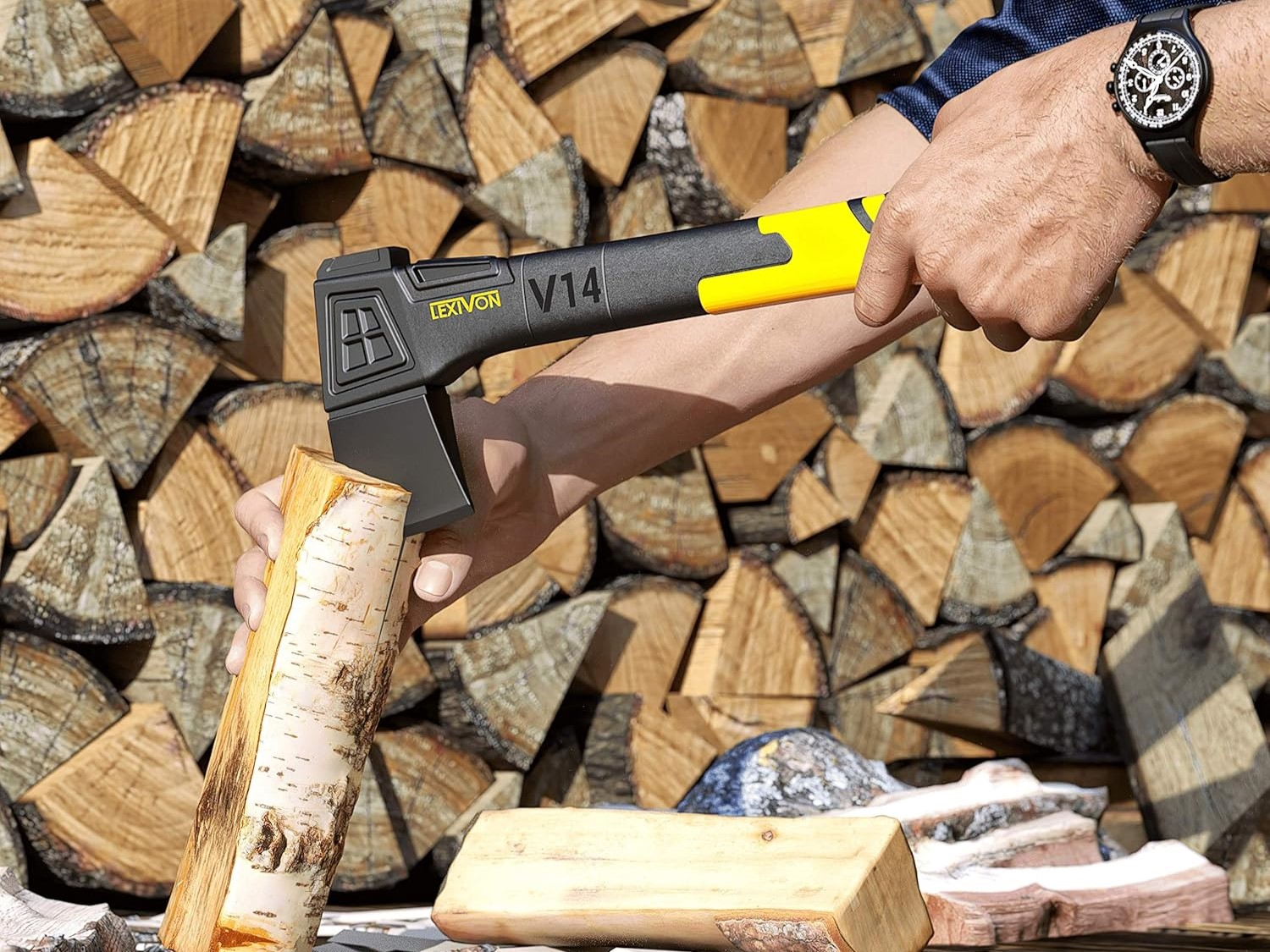 Lexivon V14 lightweight camping hatchet deal used to chop wood