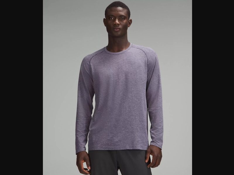 A man wears a Lululemon Metal Vent Tech long sleeve shirt.