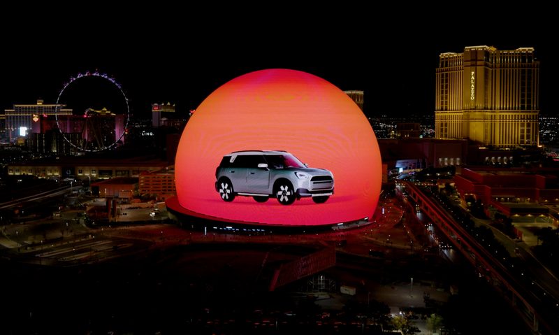 MINI introduced the all-electric 2025 MINI Countryman SUV with Sphere in during the 2023 F1 Las Vegas Grand Prix.