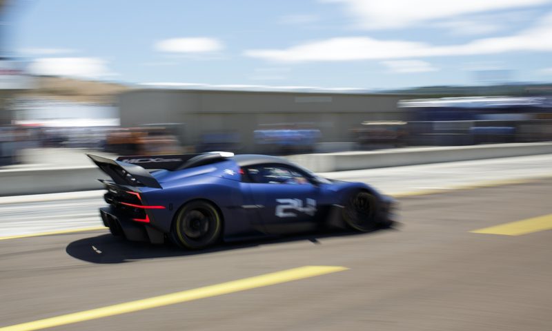 Maserati MCXtrema on the race track at Leguna Seca during Monterey Car Week.