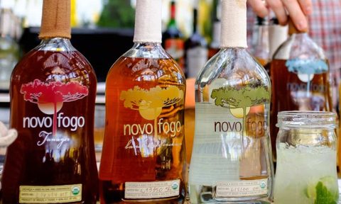 Novo Fogo Cachaca beverages on table