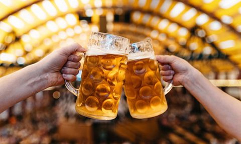 Oktoberfest cheers with beer steins