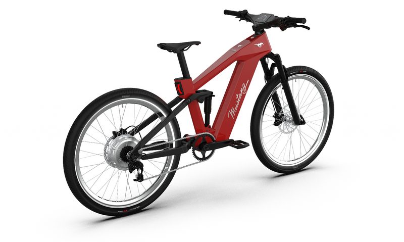 Red Ford Mustang Heritage e-bike product shot.