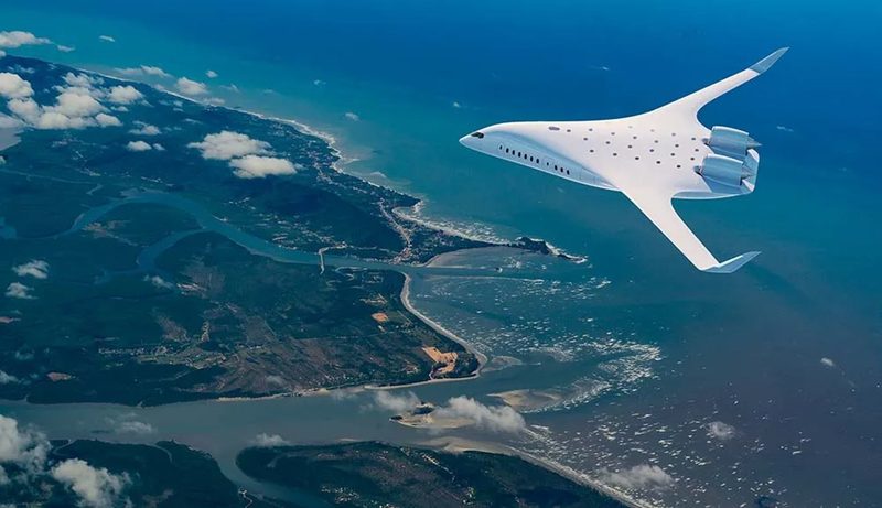 JetZero airliner over coast