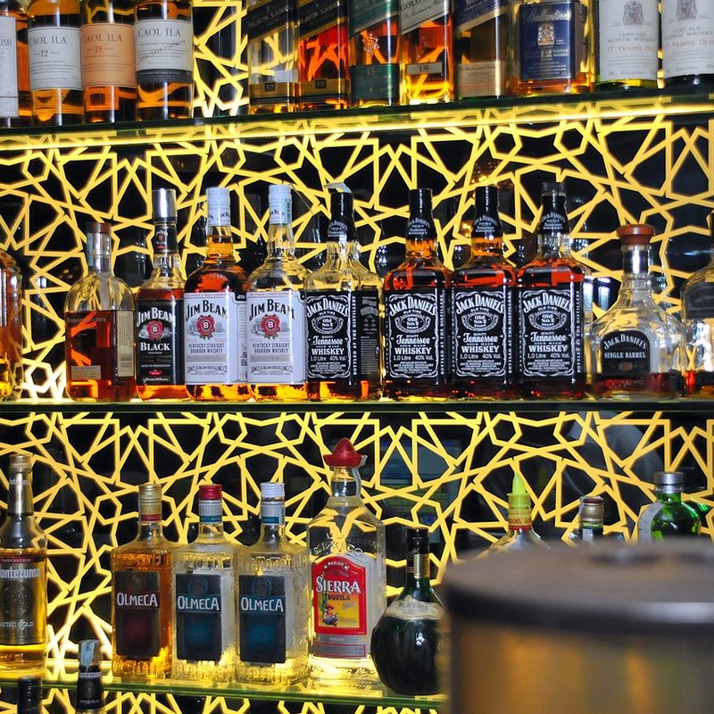 Bar stocked with liquor