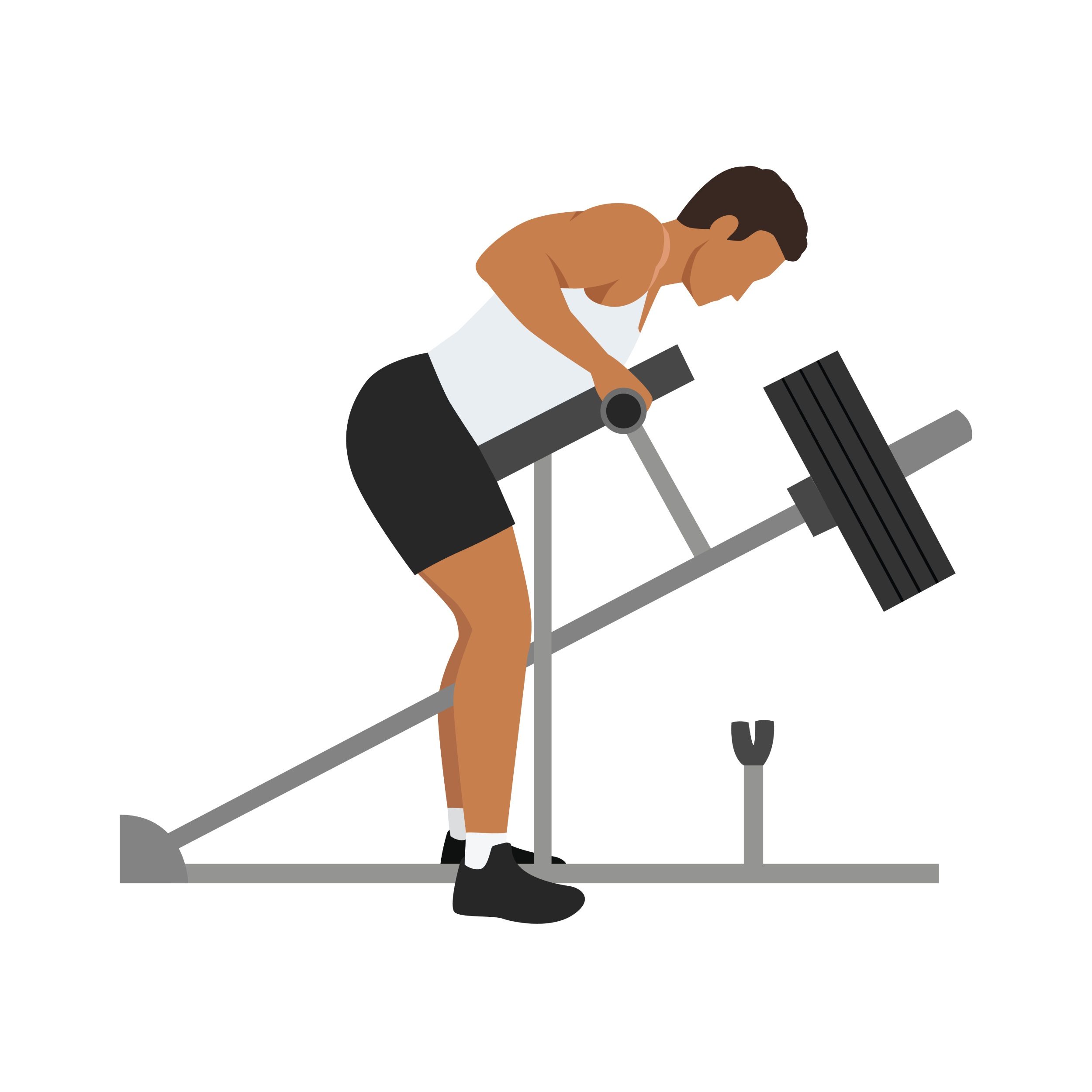 drawing illustration man on machine doing T-bar row exercise in gym