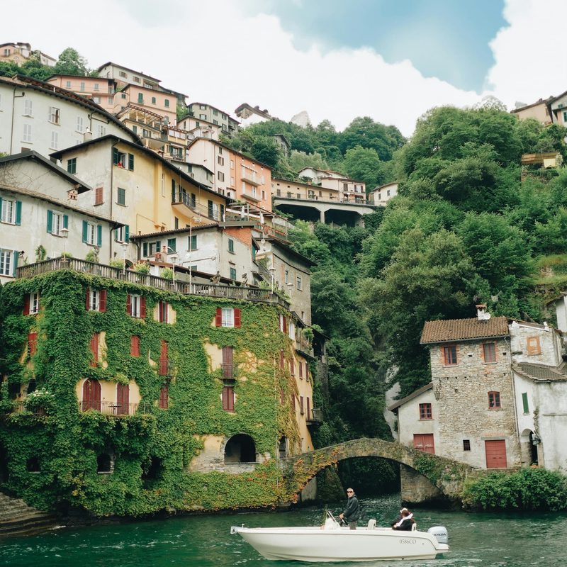 Motorboat on lake in Lake Como, Italy