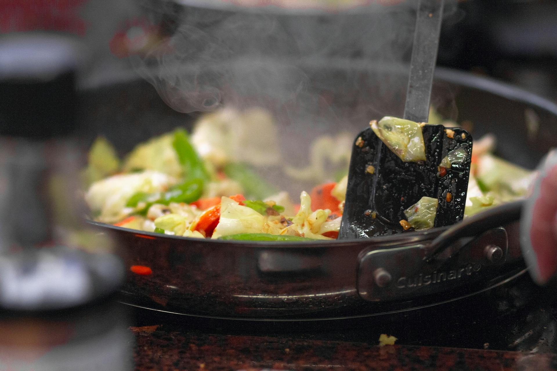 Vegetables cooking in pan