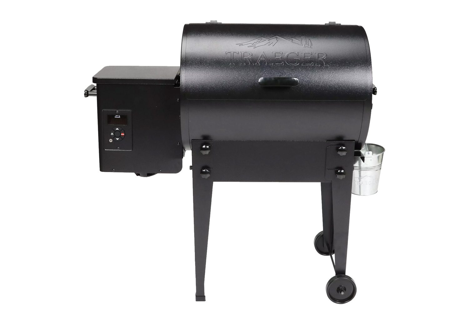 Traeger Tailgater portable pellet grill isolated on a plain white background.