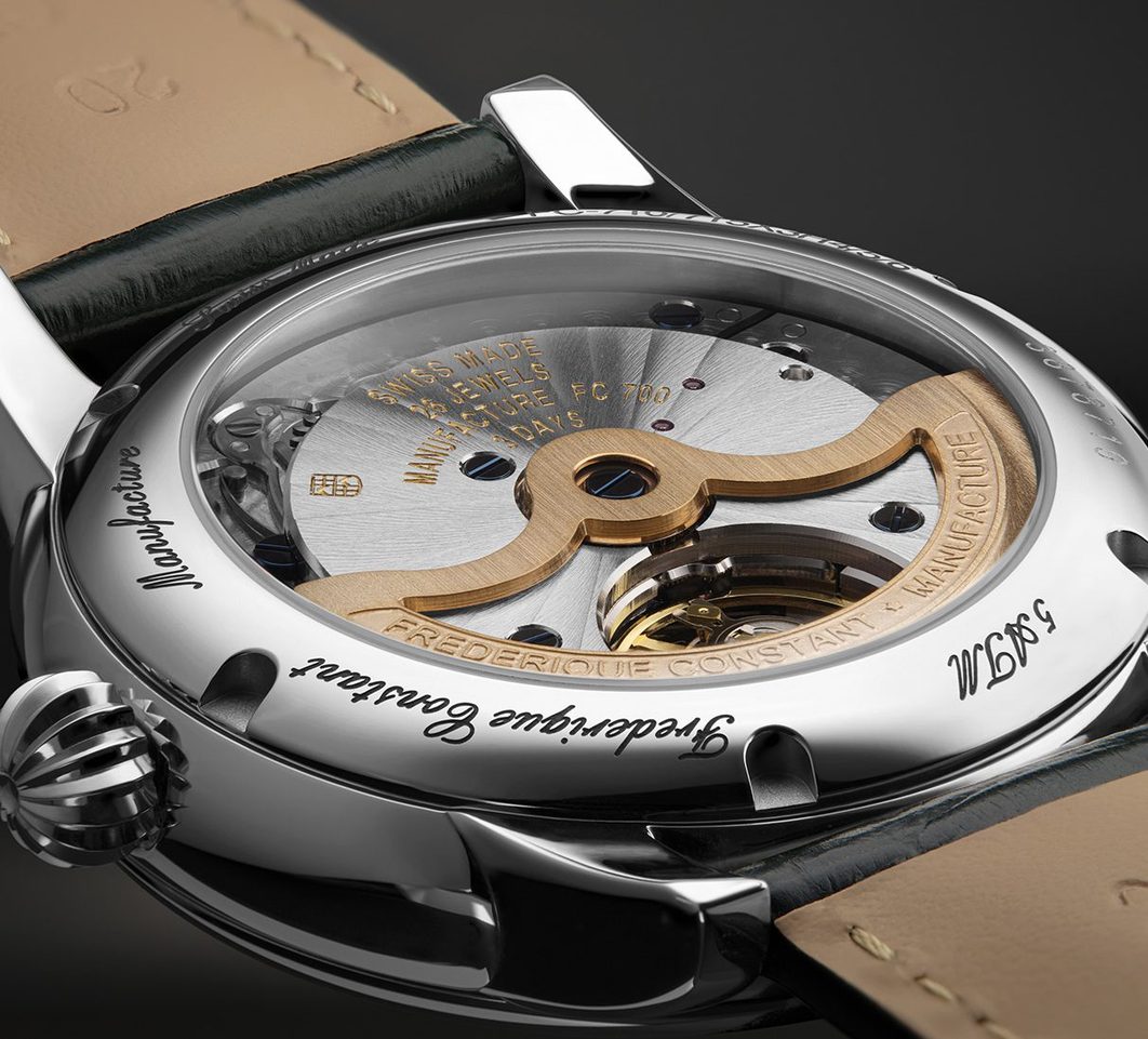 backside of Frederique Constant Classic Moonphase Date watch