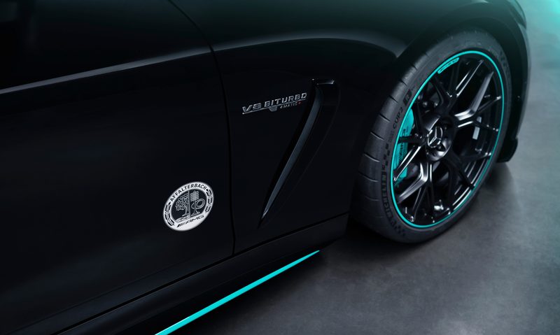 2025 Mercedes-AMG GT 63 PRO 4MATIC+ Motorsport Collectors Edition right front fender and wheel with edition badge.