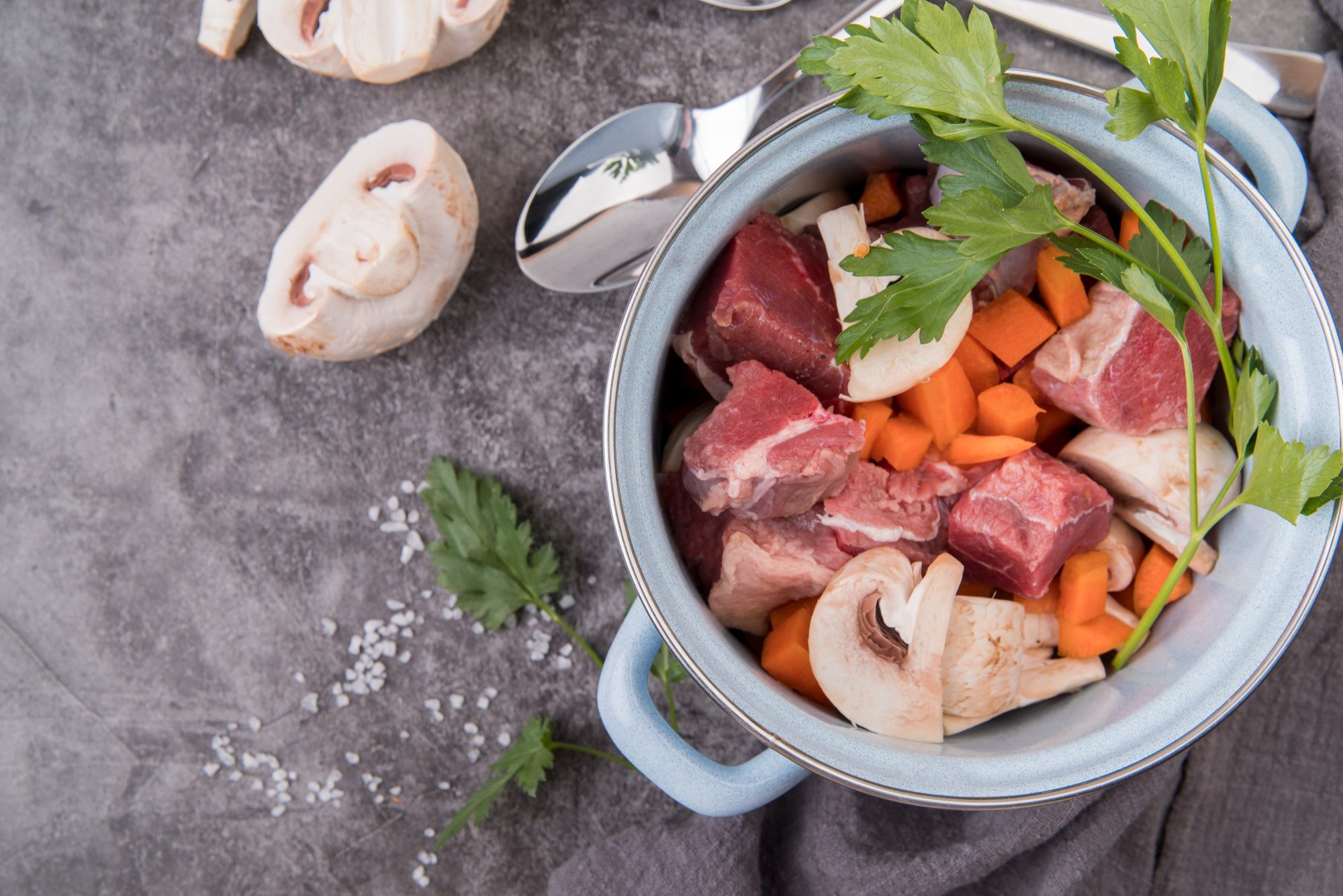 Slow cooker with uncooked beef stew