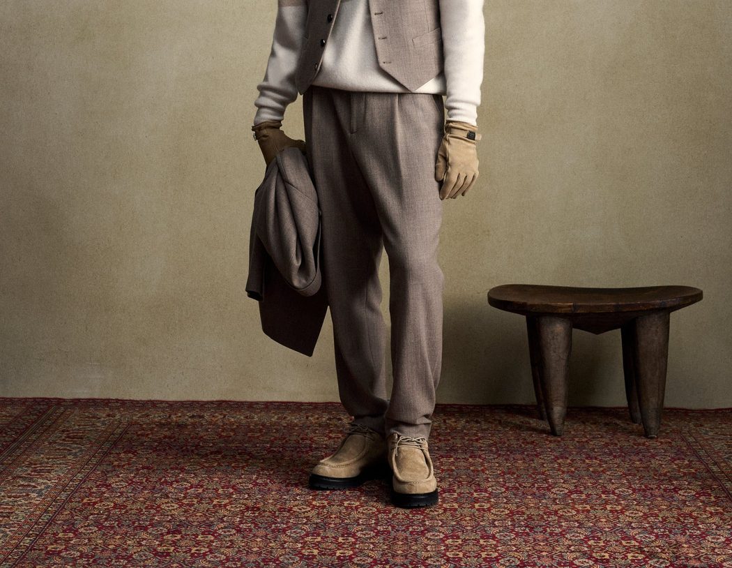 model wearing Kith x Armani chukka boot