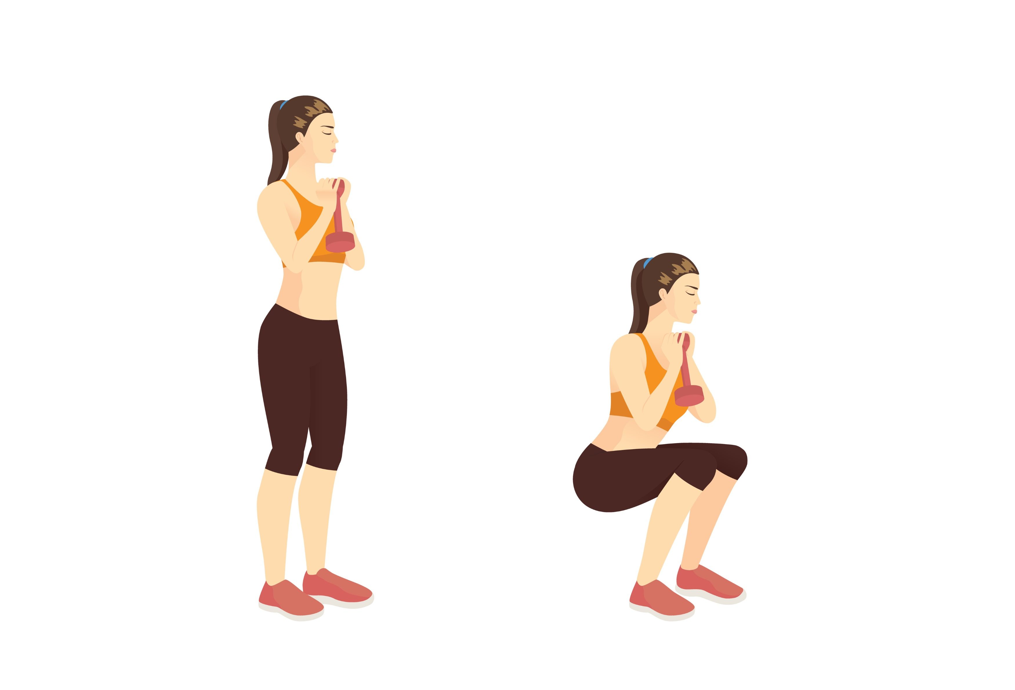 illustration of woman doing goblet squat with dumbbell