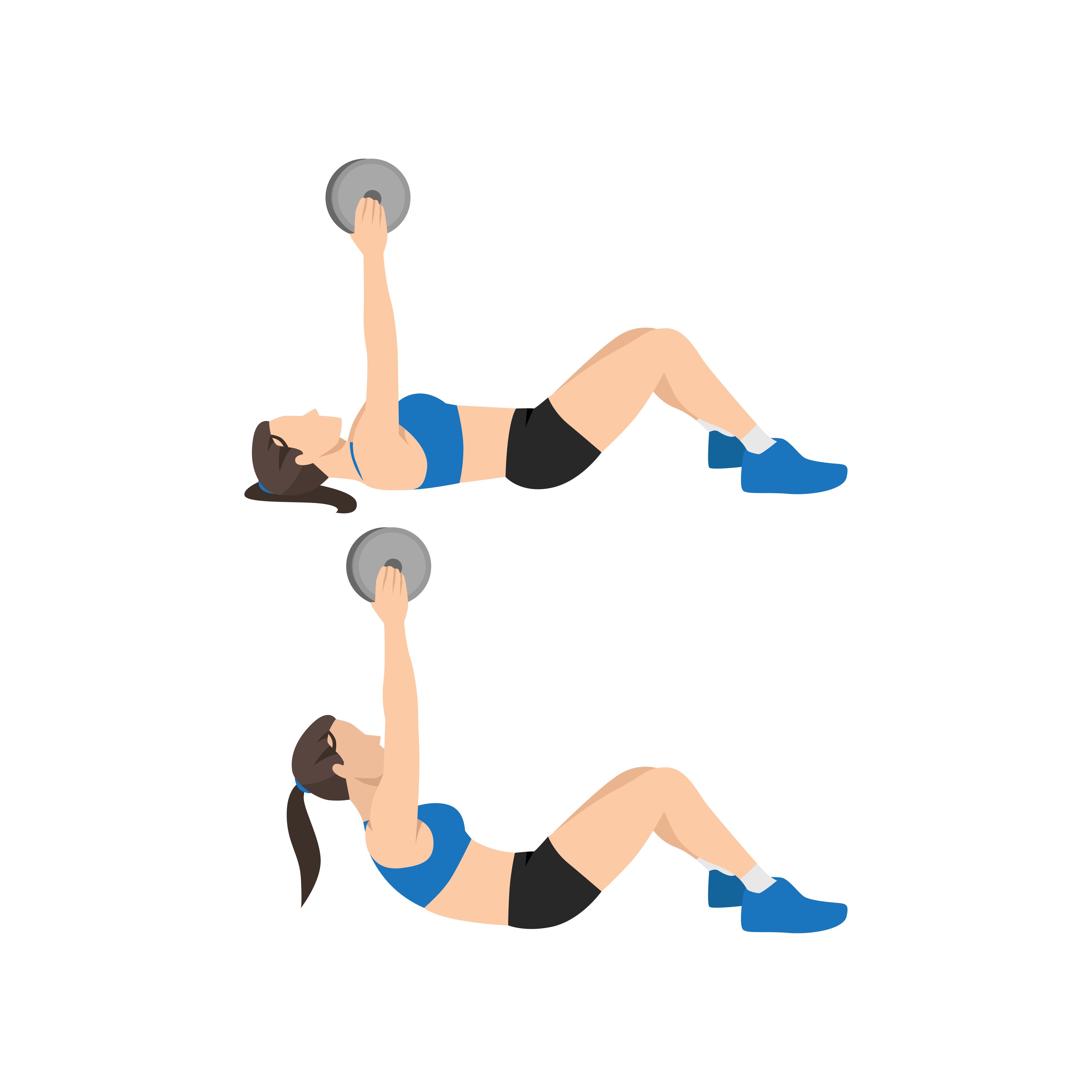 Illustration of a woman doing weighted crunches exercise