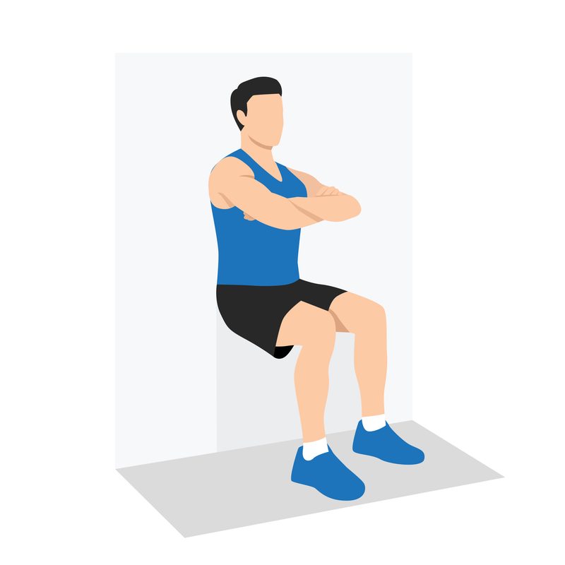 Illustration of man doing wall sit exercise leaning squat
