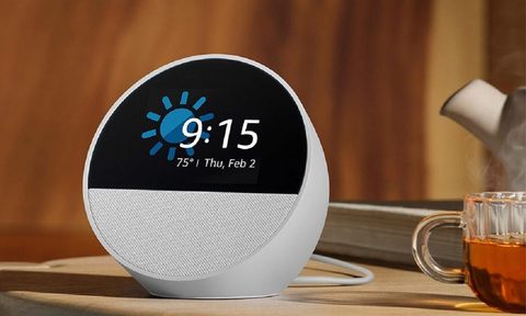 The Amazon Echo Spot 2024 on a table.