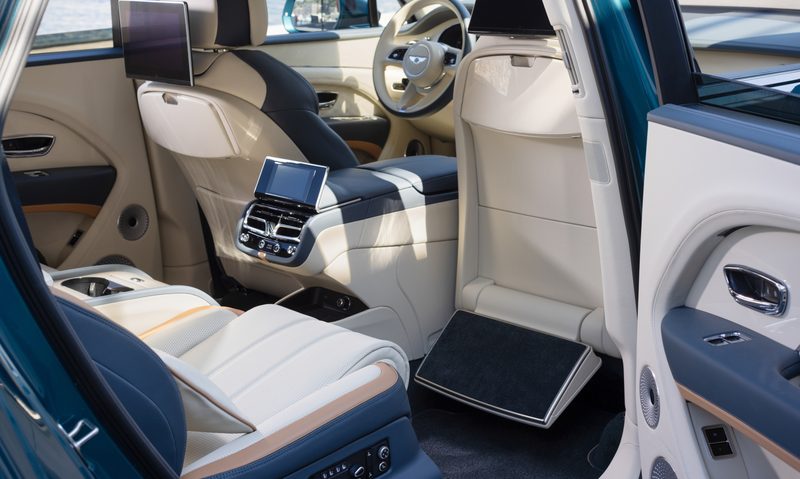 Bentayga EWB Azure Riviera Collection SUV right side back seat interior.