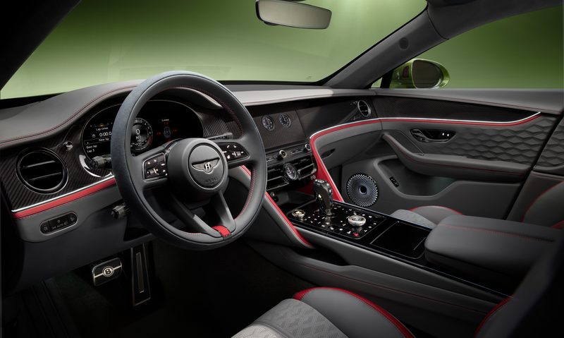 Bentley New Flying Spur interior view of driver cockpit.